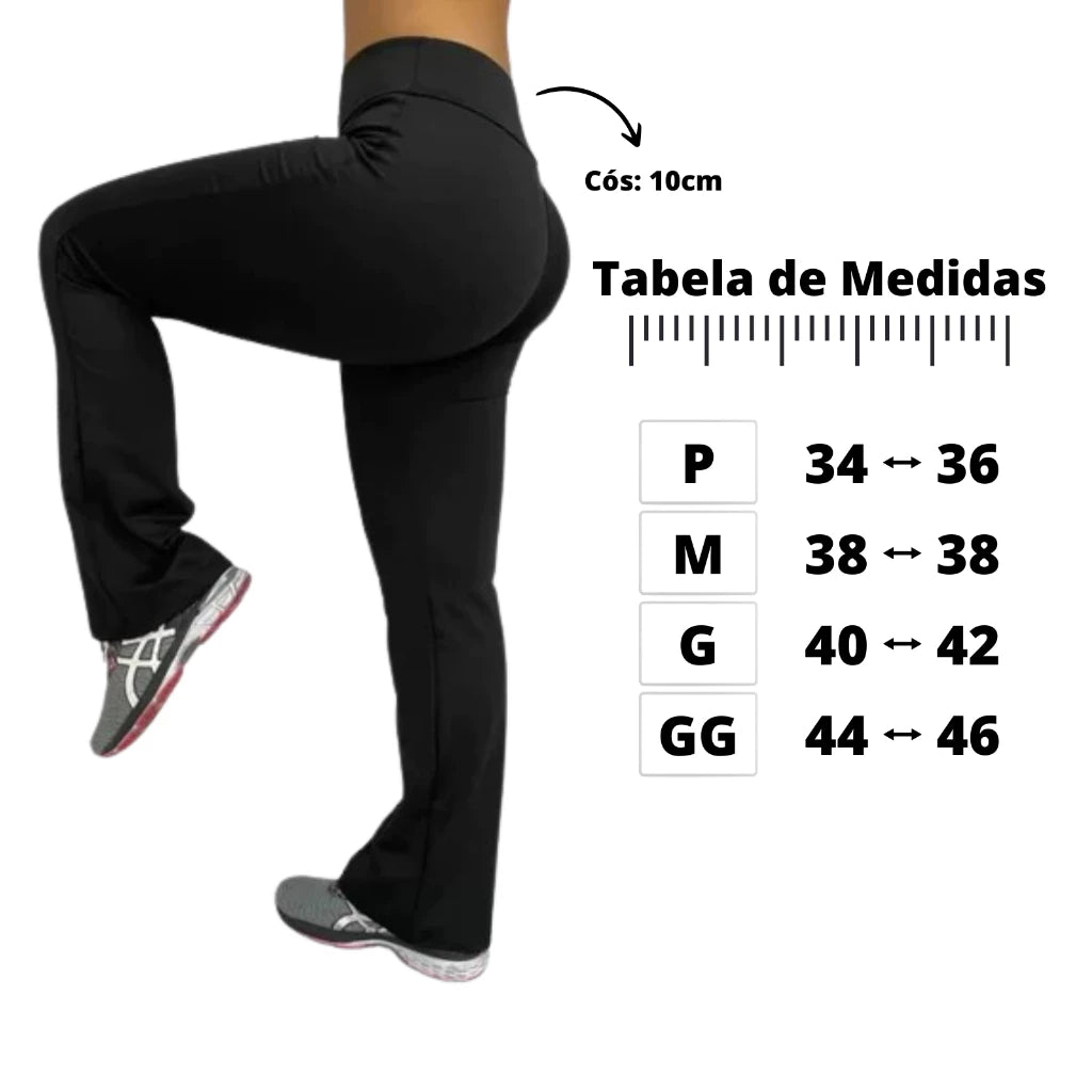 Calça Legging Flare Bailarina Zero Transparência Levanta Bumbum Cós Alto Cintura Alta Boca de Sino Casual ou Academia