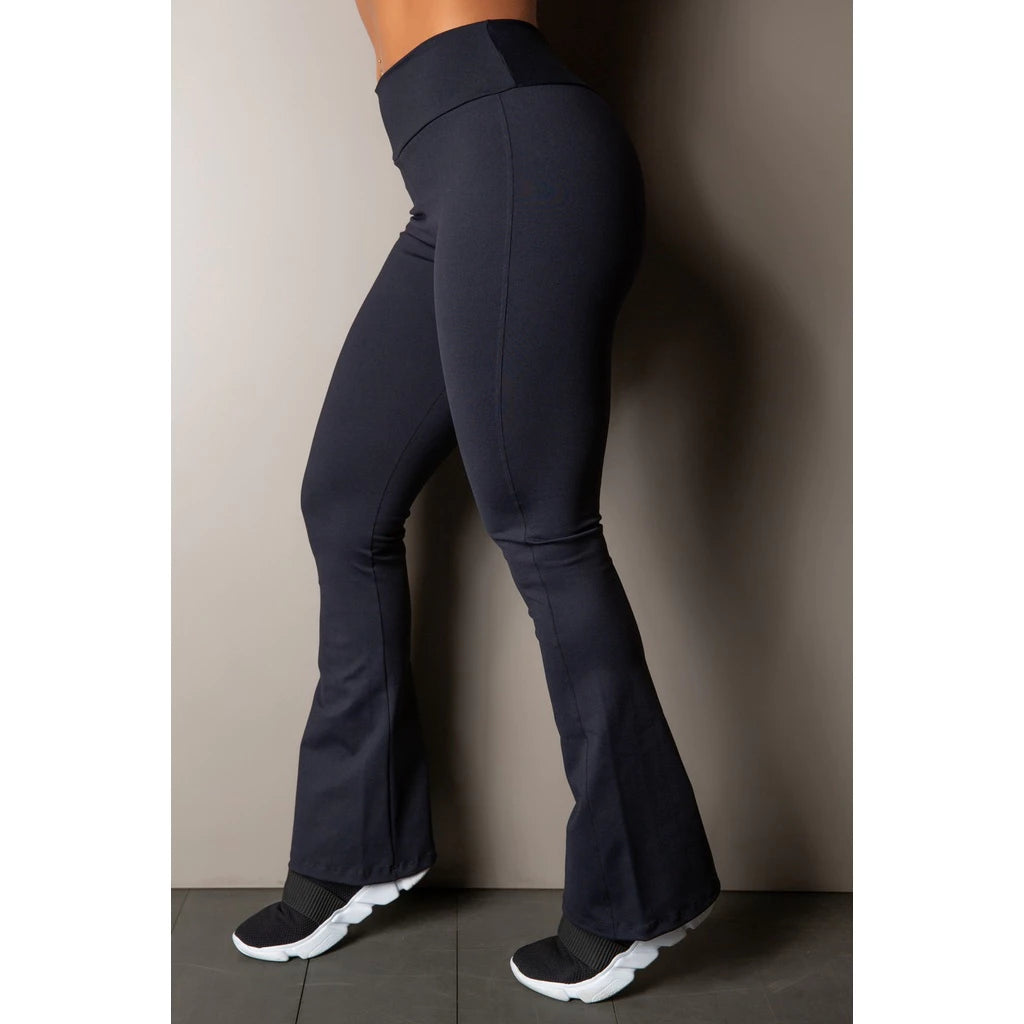 Calça Legging Flare Bailarina Zero Transparência Levanta Bumbum Cós Alto Cintura Alta Boca de Sino Casual ou Academia