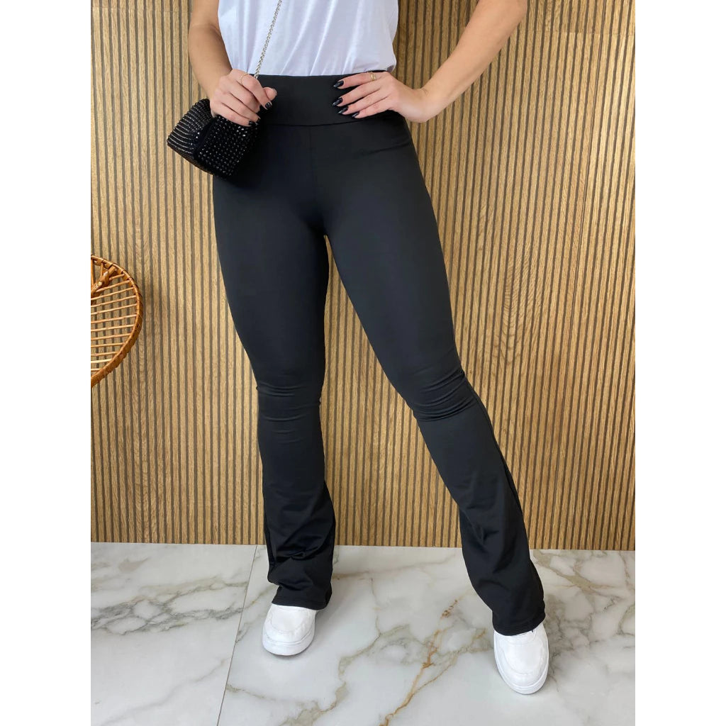 Calça Legging Flare Bailarina Zero Transparência Levanta Bumbum Cós Alto Cintura Alta Boca de Sino Casual ou Academia