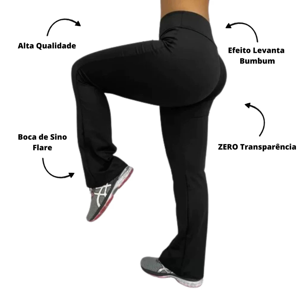 Calça Legging Flare Bailarina Zero Transparência Levanta Bumbum Cós Alto Cintura Alta Boca de Sino Casual ou Academia